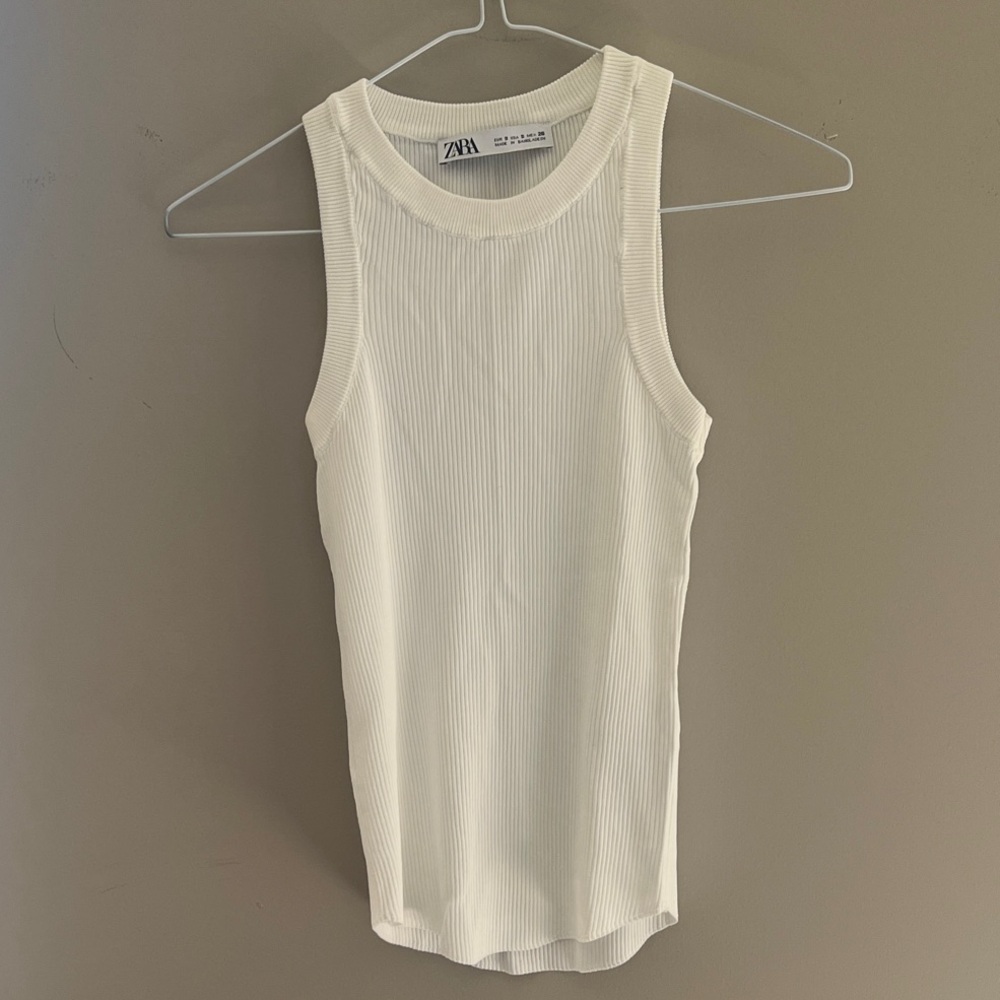 ZARA Women's Ivory Ribbed Tank Top